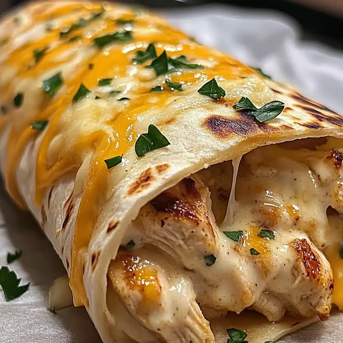 Ooey-Gooey Cheesy Garlic Chicken Wraps