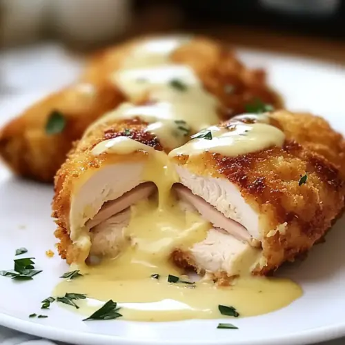 Chicken Cordon Bleu with Swiss Cheese Sauce is delicious.