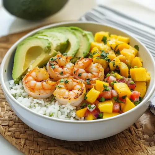 Sizzling Shrimp Avocado Bowl with Zesty Mango Salsa