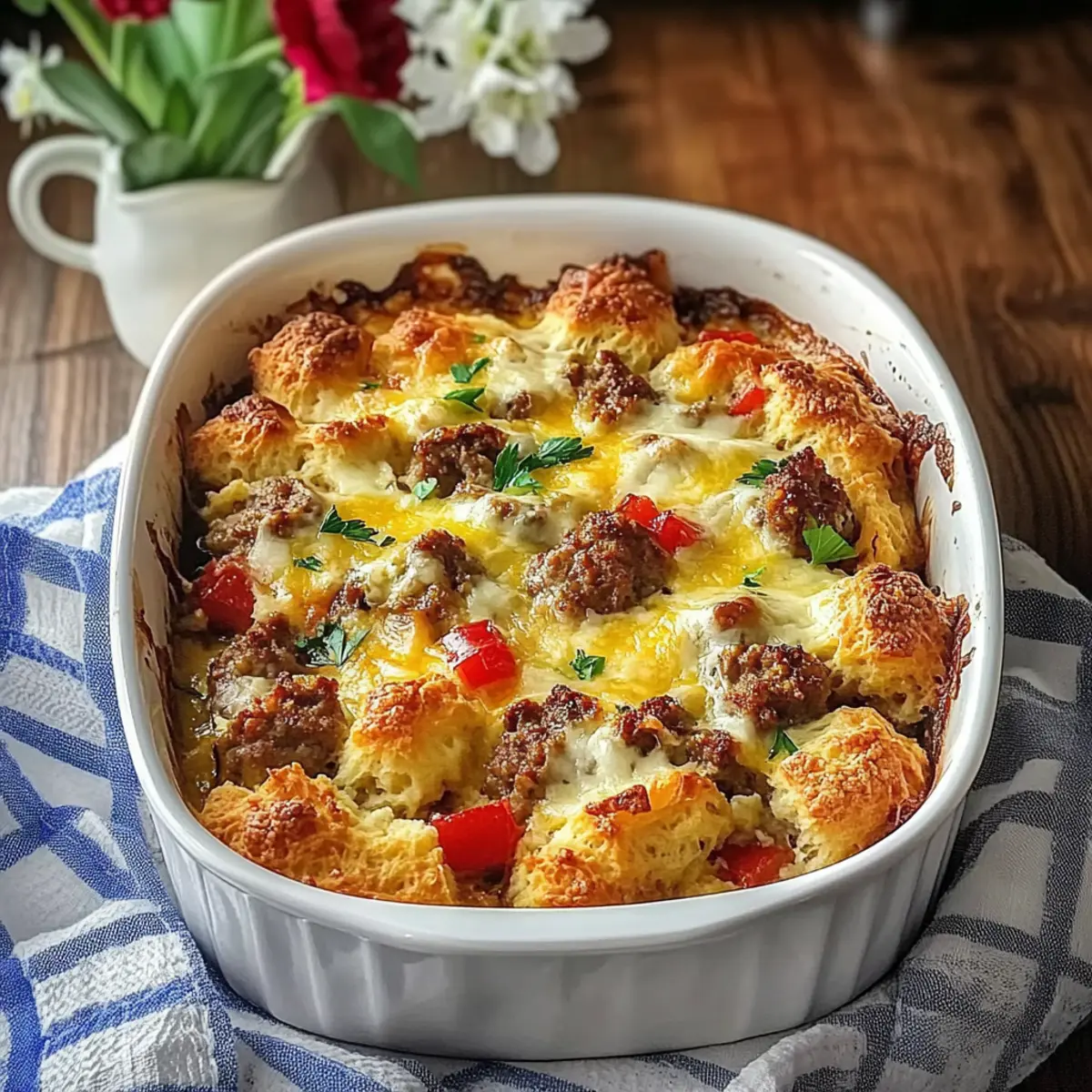 Overnight Make Ahead Biscuit Breakfast Casserole