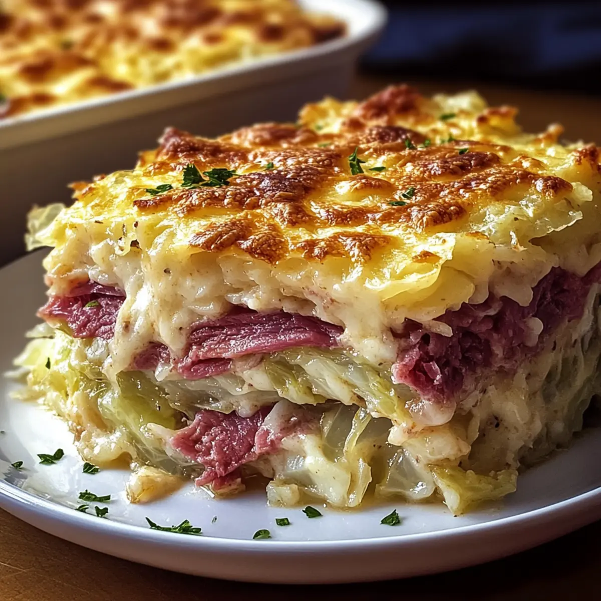 Creamy Corned Beef & Cabbage Parmesan Bake delights!